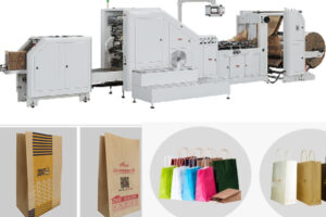 Machine à fabriquer des sacs en papier à poignées plates ou à cordes avec alimentation automatique de la bobine
